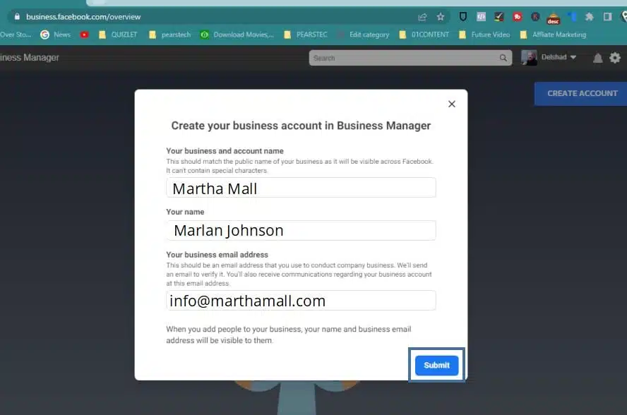 Facebook Business Manager account Creation, Chat with Facebook Support