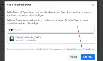 Choosing your Facebook Page in Facebook Business Manager Account